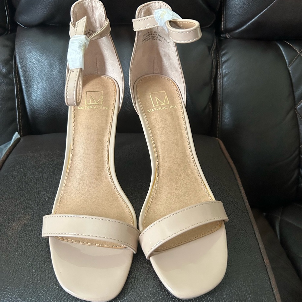 Material Girl Cream Stiletto Heels with Ankle Strap